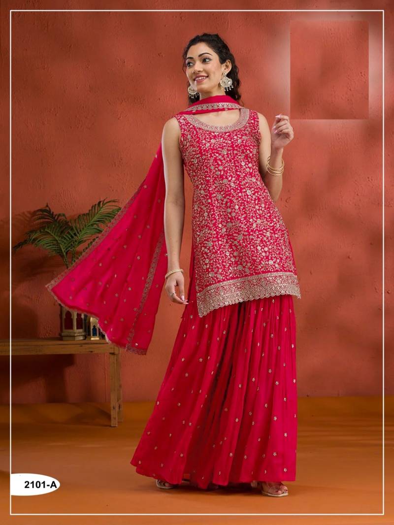Fancy 2101 Blooming Vichitra Embroidered Sharara Suits Collection