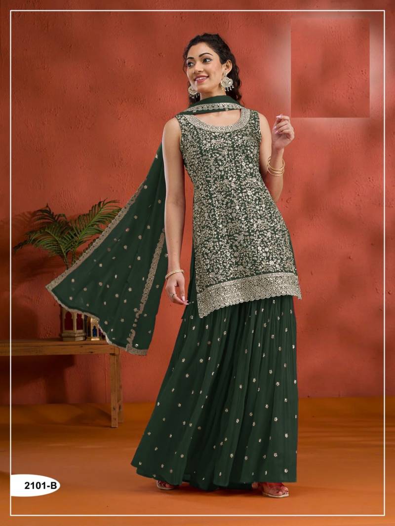 Fancy 2101 Blooming Vichitra Embroidered Sharara Suits Collection