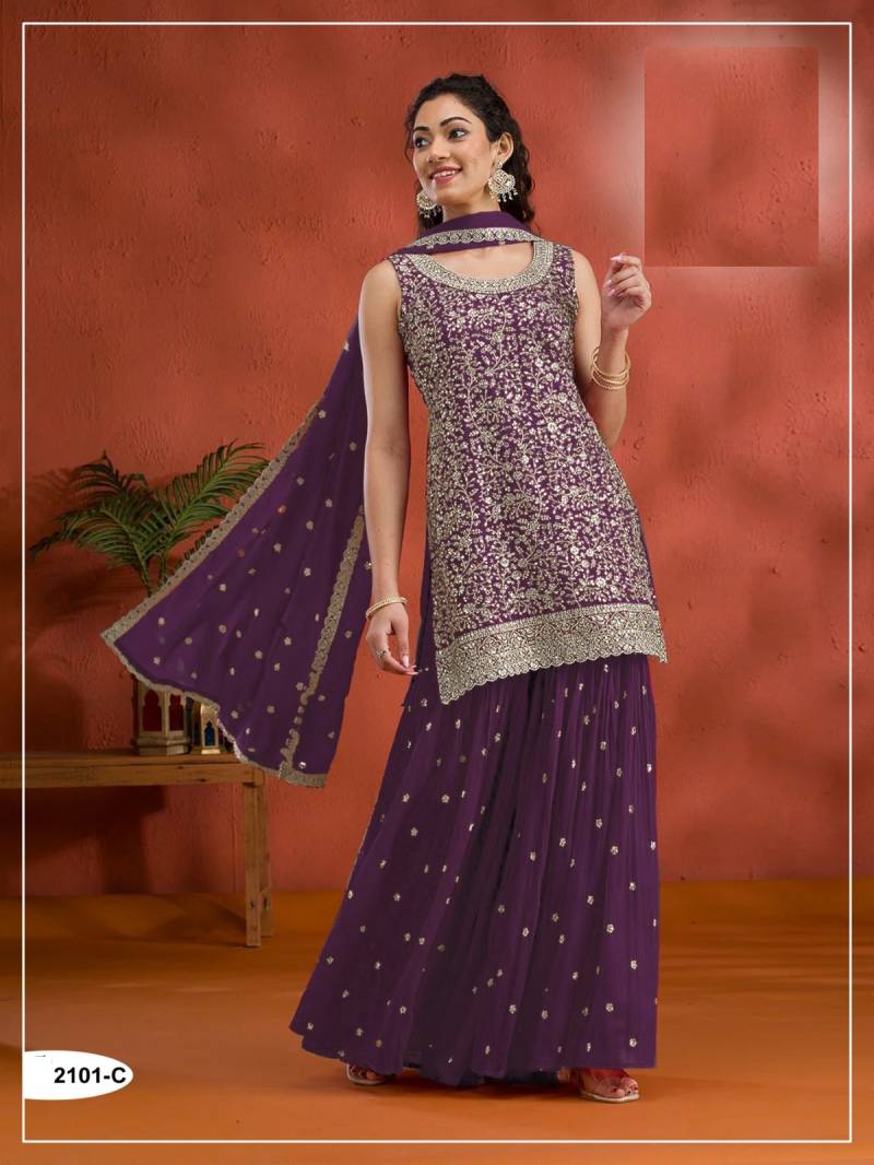 Fancy 2101 Blooming Vichitra Embroidered Sharara Suits Collection