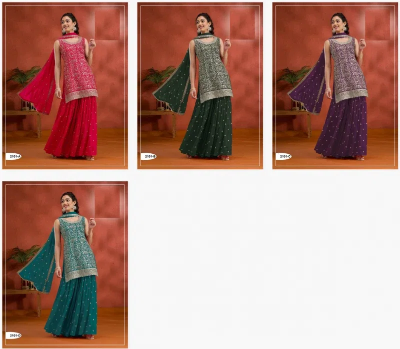 Fancy 2101 Blooming Vichitra Embroidered Sharara Suits Collection