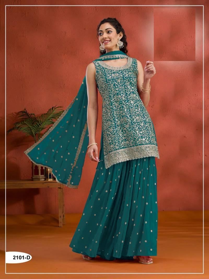 Fancy 2101 Blooming Vichitra Embroidered Sharara Suits Collection
