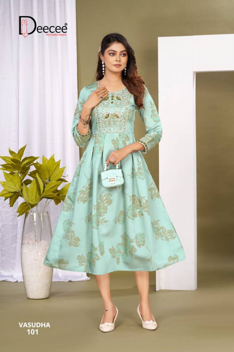 Deecee Vasudha Roman Foil Printed Flared Kurtis