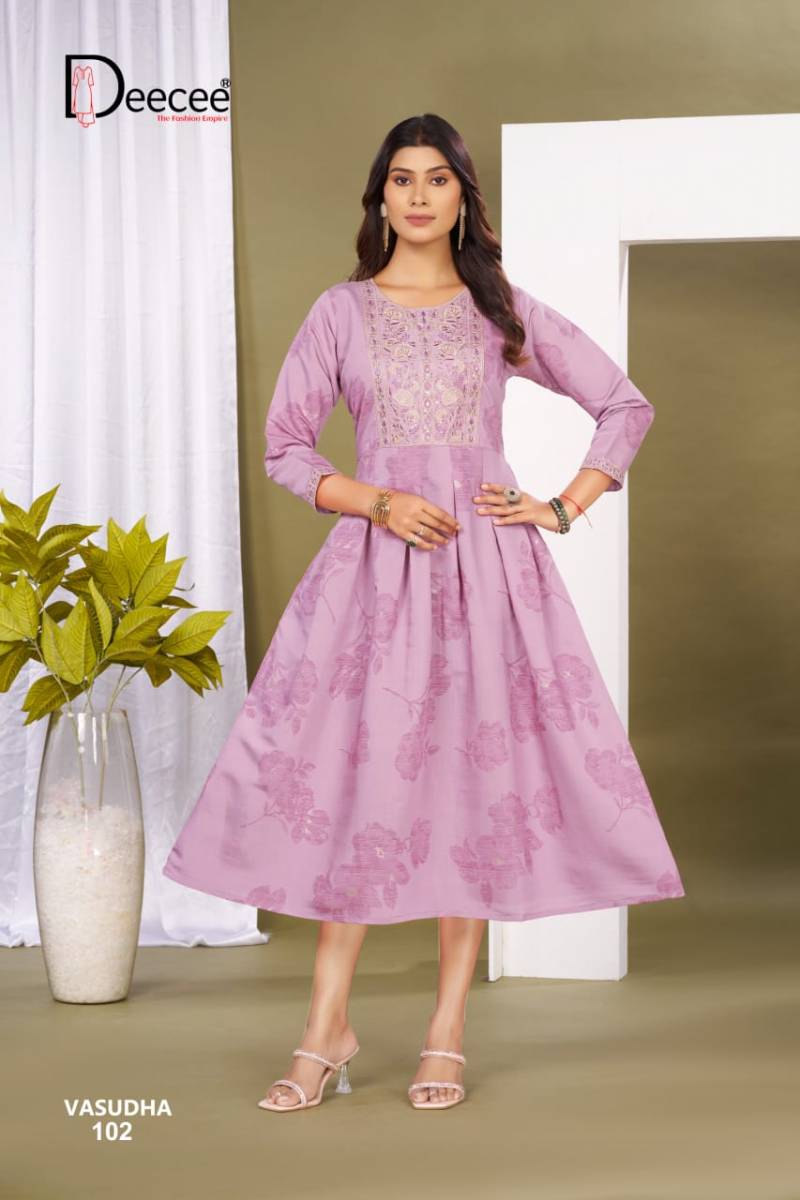 Deecee Vasudha Roman Foil Printed Flared Kurtis