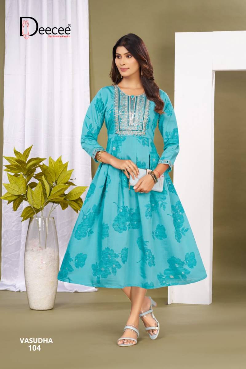 Deecee Vasudha Roman Foil Printed Flared Kurtis