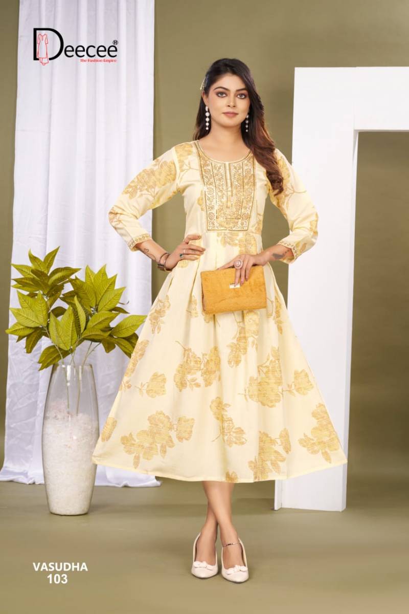 Deecee Vasudha Roman Foil Printed Flared Kurtis