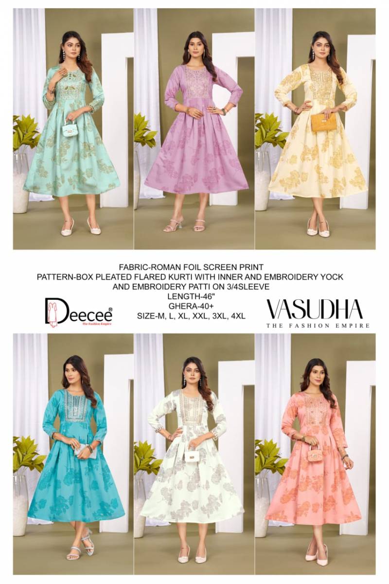 Deecee Vasudha Roman Foil Printed Flared Kurtis