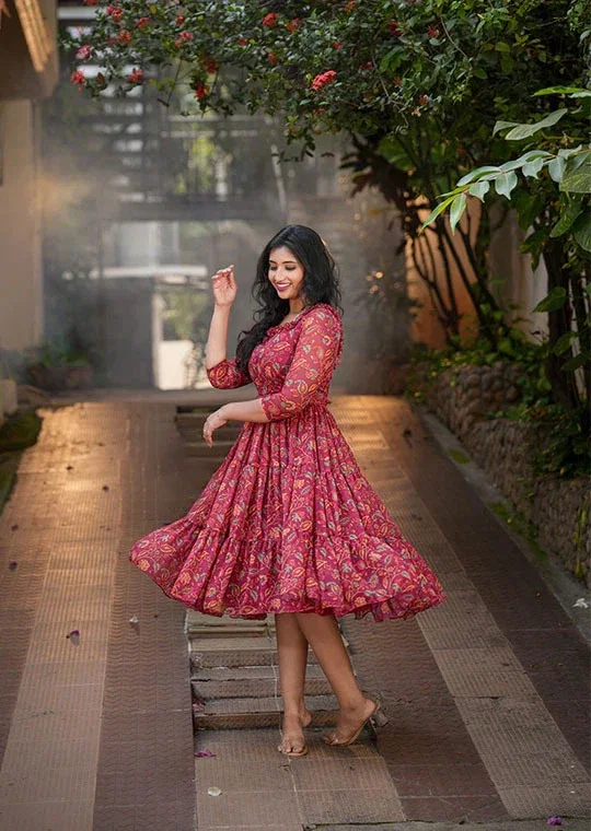 Fr Midi 1 Georgette Floral Printed Casual Wear One Piece Kurti