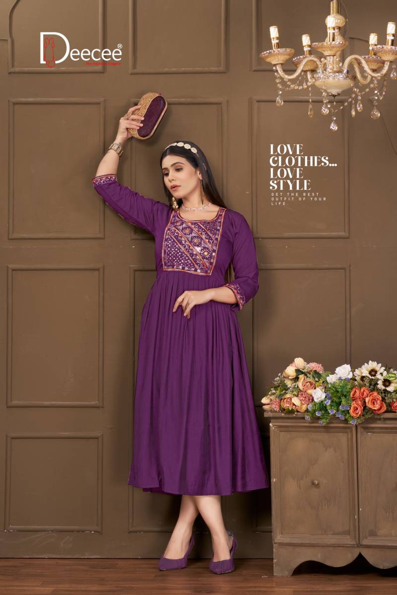 Deecee Aaina Vartican Plain Long Flared Kurtis