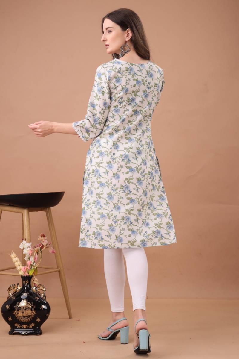 Fr Lace Border 1 Cotton Printed Office Wear Kurti Collection