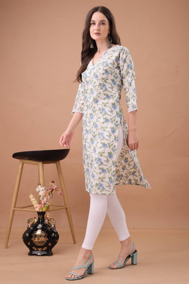 Fr Lace Border 1 Cotton Printed Office Wear Kurti Collection