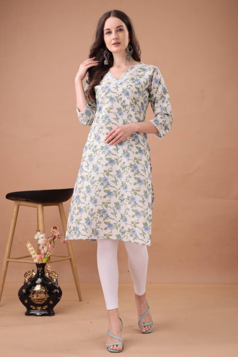 Fr Lace Border 1 Cotton Printed Office Wear Kurti Collection