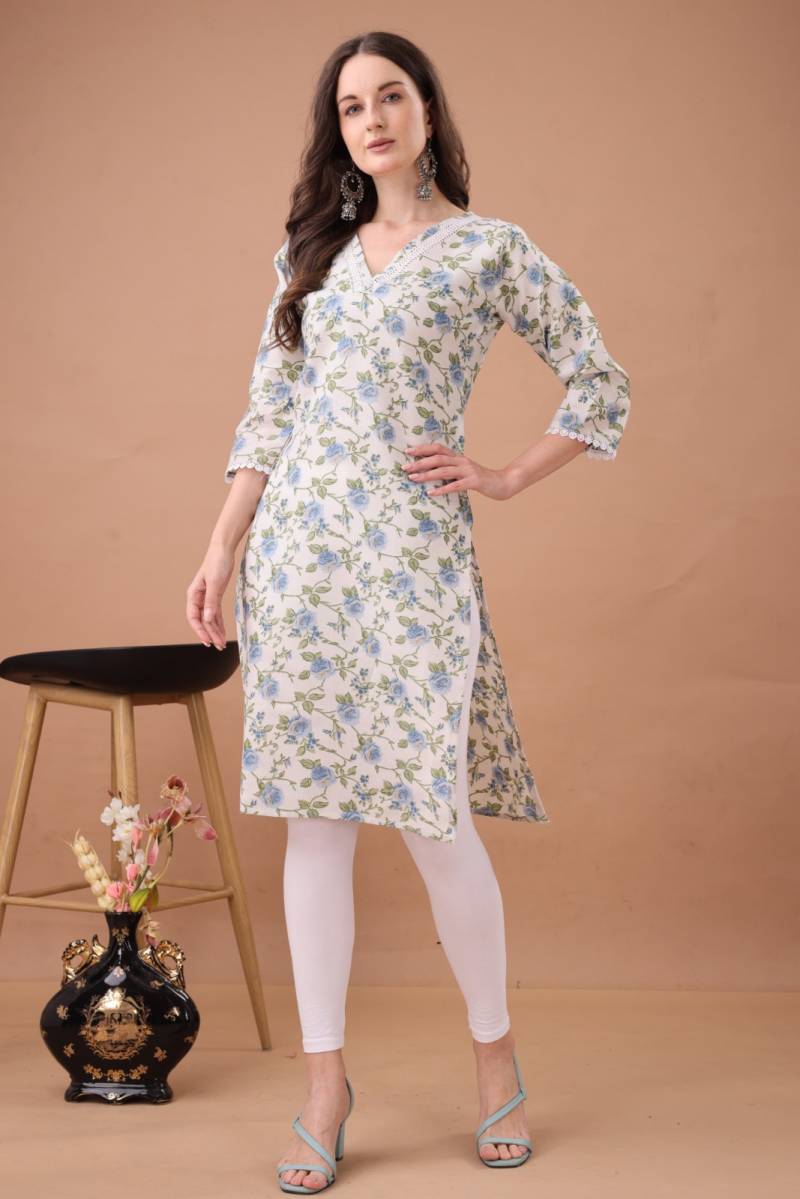 Fr Lace Border 1 Cotton Printed Office Wear Kurti Collection