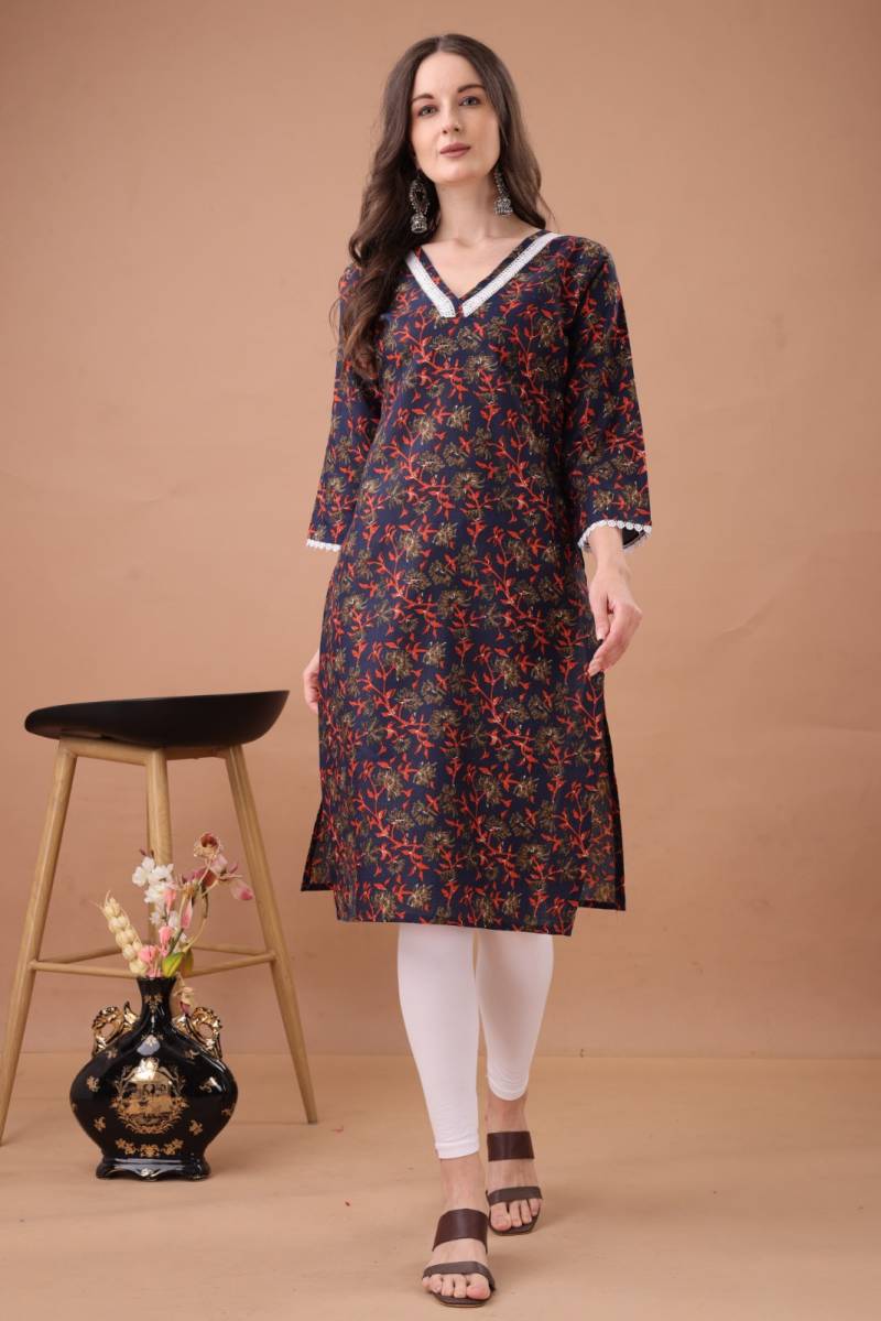 Fr Lace Border 1 Cotton Printed Office Wear Kurti Collection