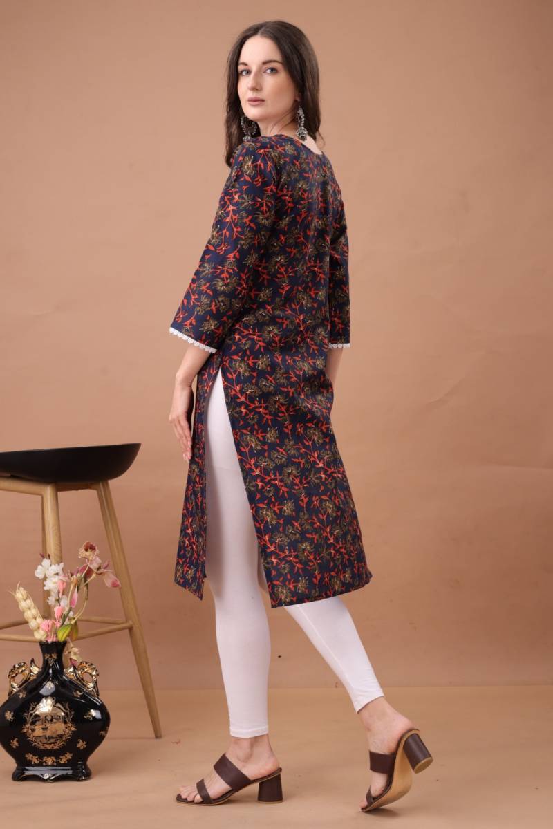 Fr Lace Border 1 Cotton Printed Office Wear Kurti Collection