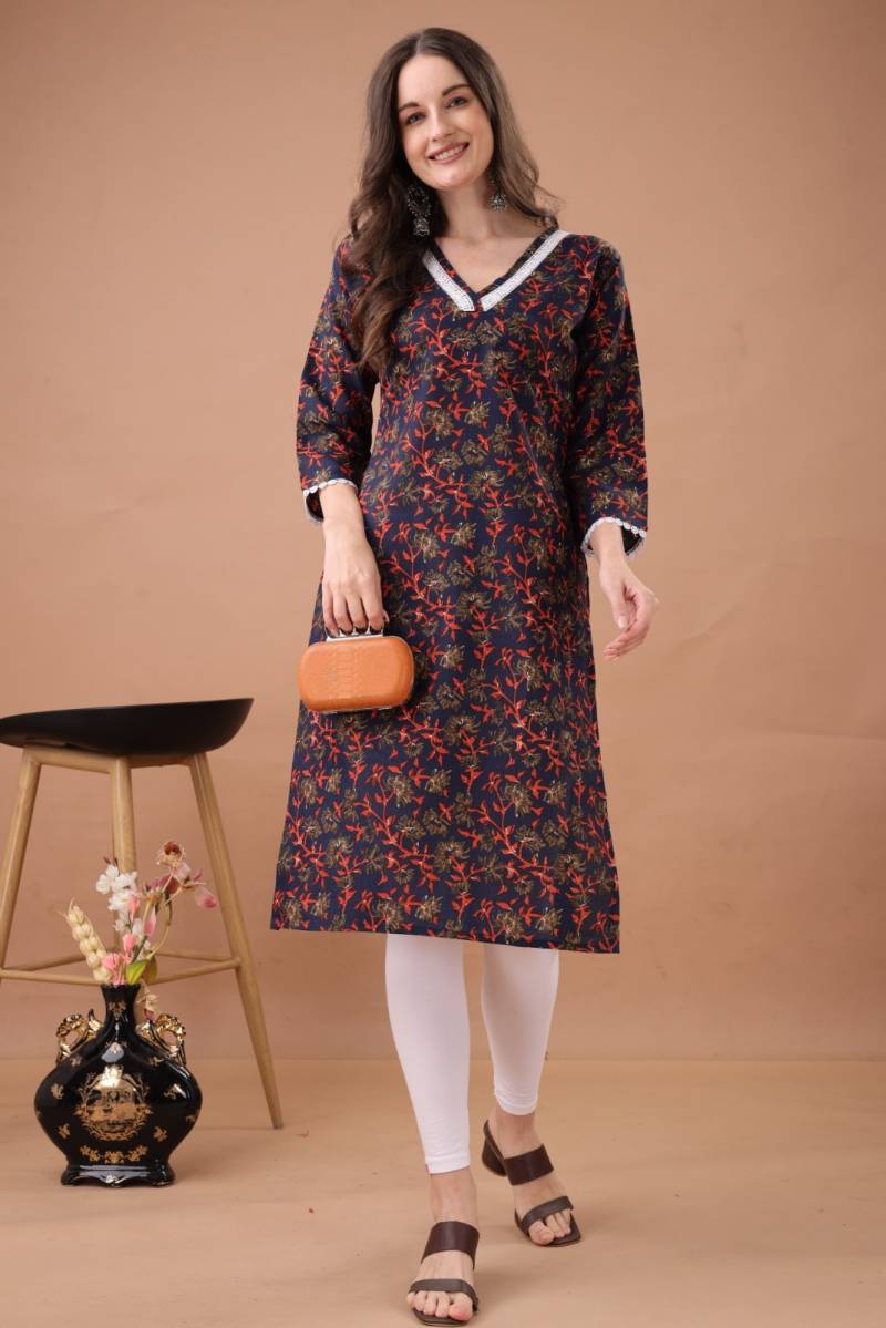 Fr Lace Border 1 Cotton Printed Office Wear Kurti Collection