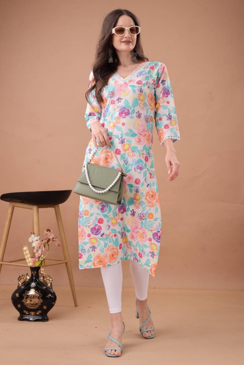 Fr Lace Border 1 Cotton Printed Office Wear Kurti Collection