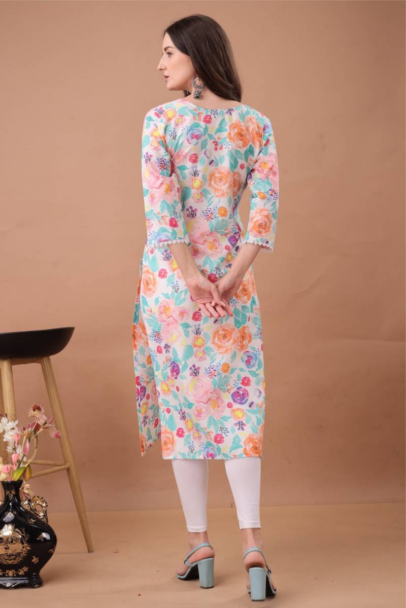 Fr Lace Border 1 Cotton Printed Office Wear Kurti Collection