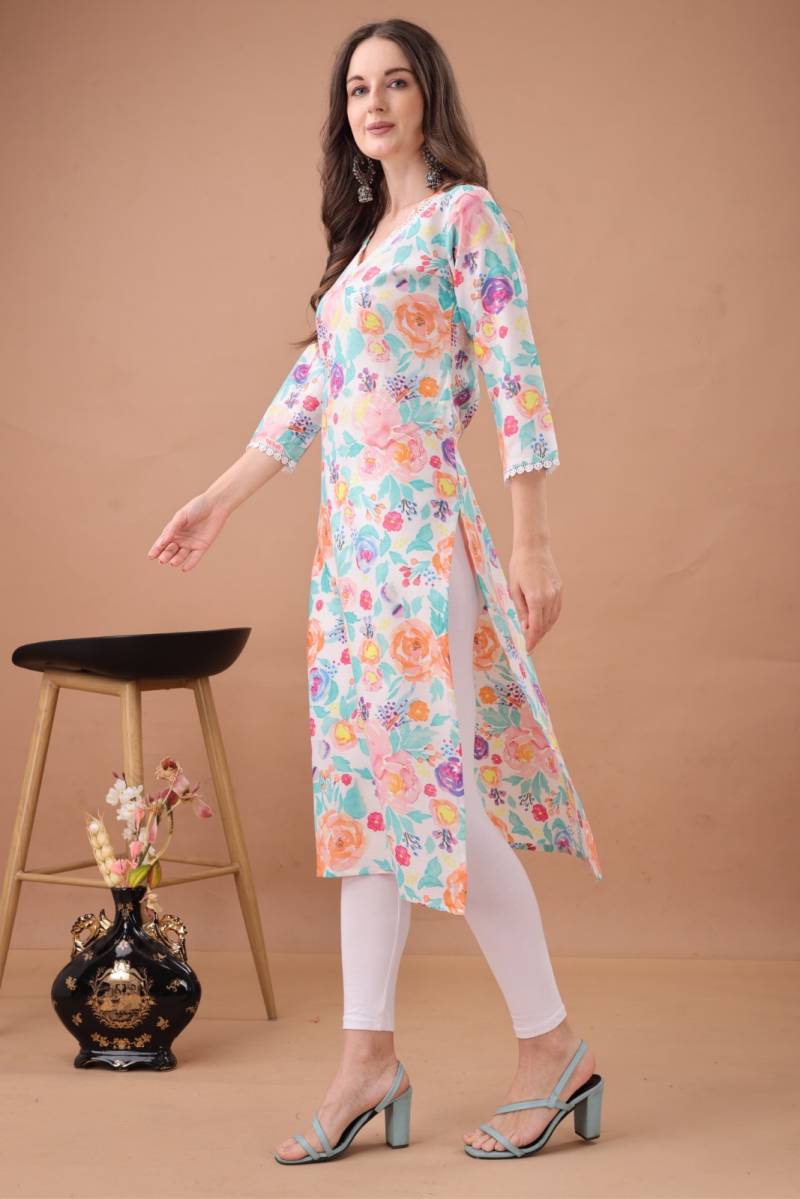 Fr Lace Border 1 Cotton Printed Office Wear Kurti Collection