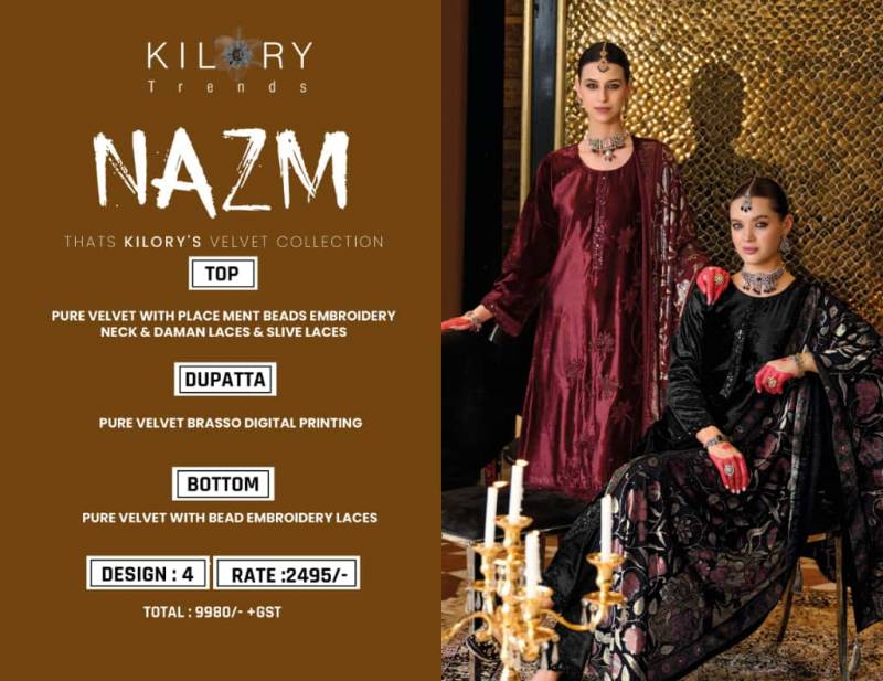 Kilory Nazm Velvet Embroidery Work Salwar Kameez Collection