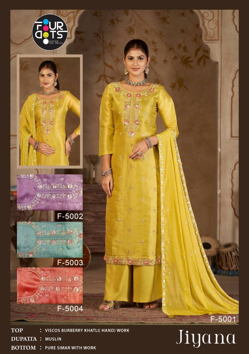 Four Dots Jiyana Viscose Silk With Khatli Work Dress Material Collection