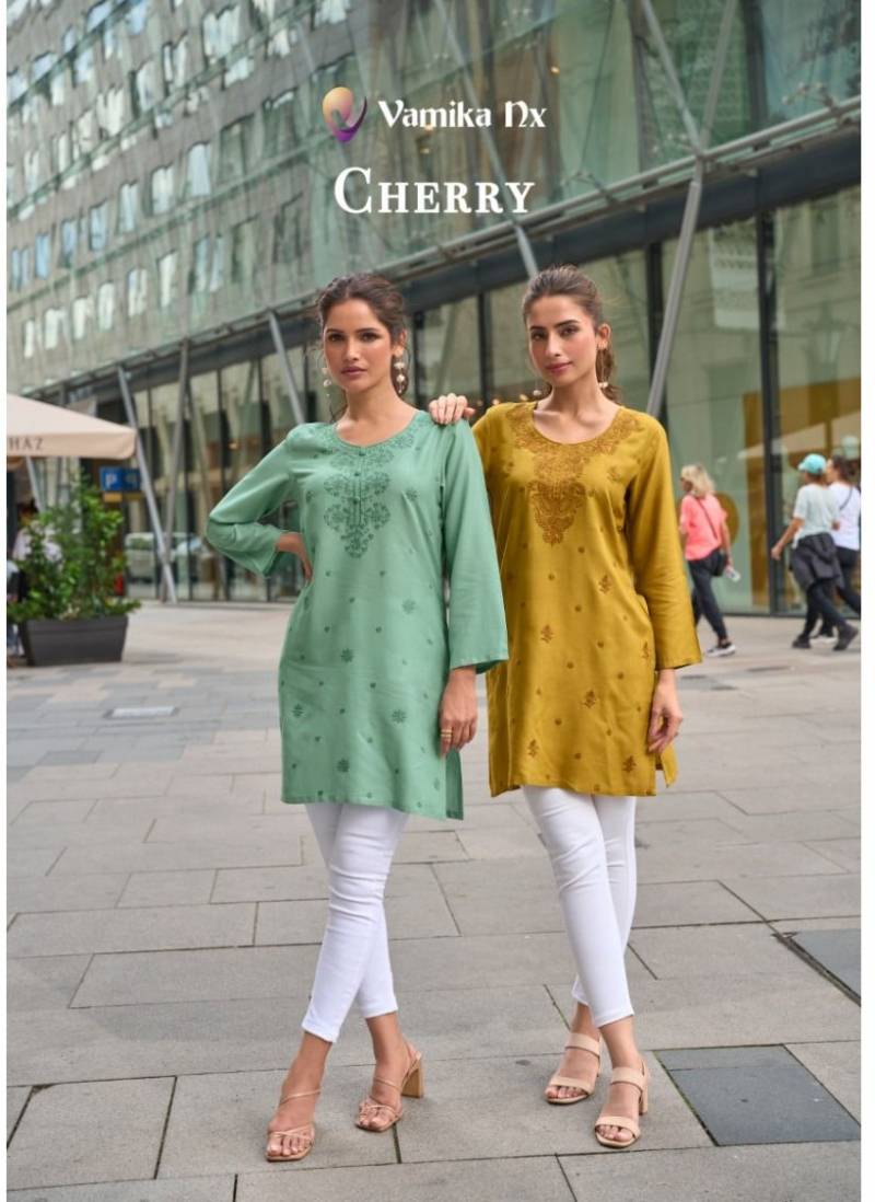 Vamika Nx Cherry Viscose Rayon Work Casual Wear Short Top