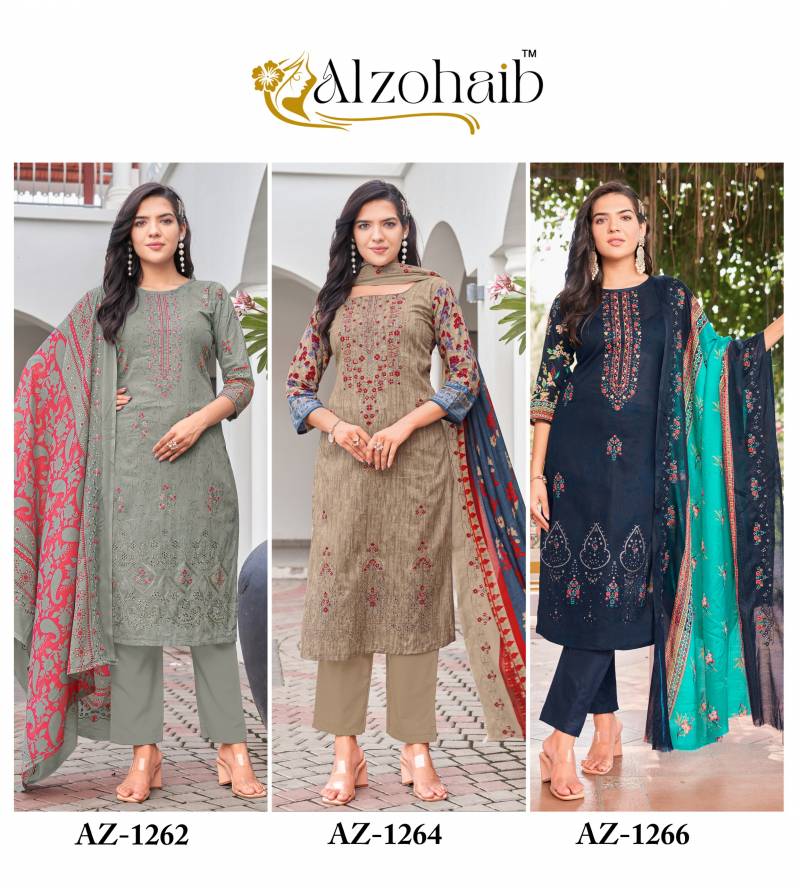 Alzohaib Az Mahima Nx 1262 1264 1266 Pure Cotton Print Pakistani Suit