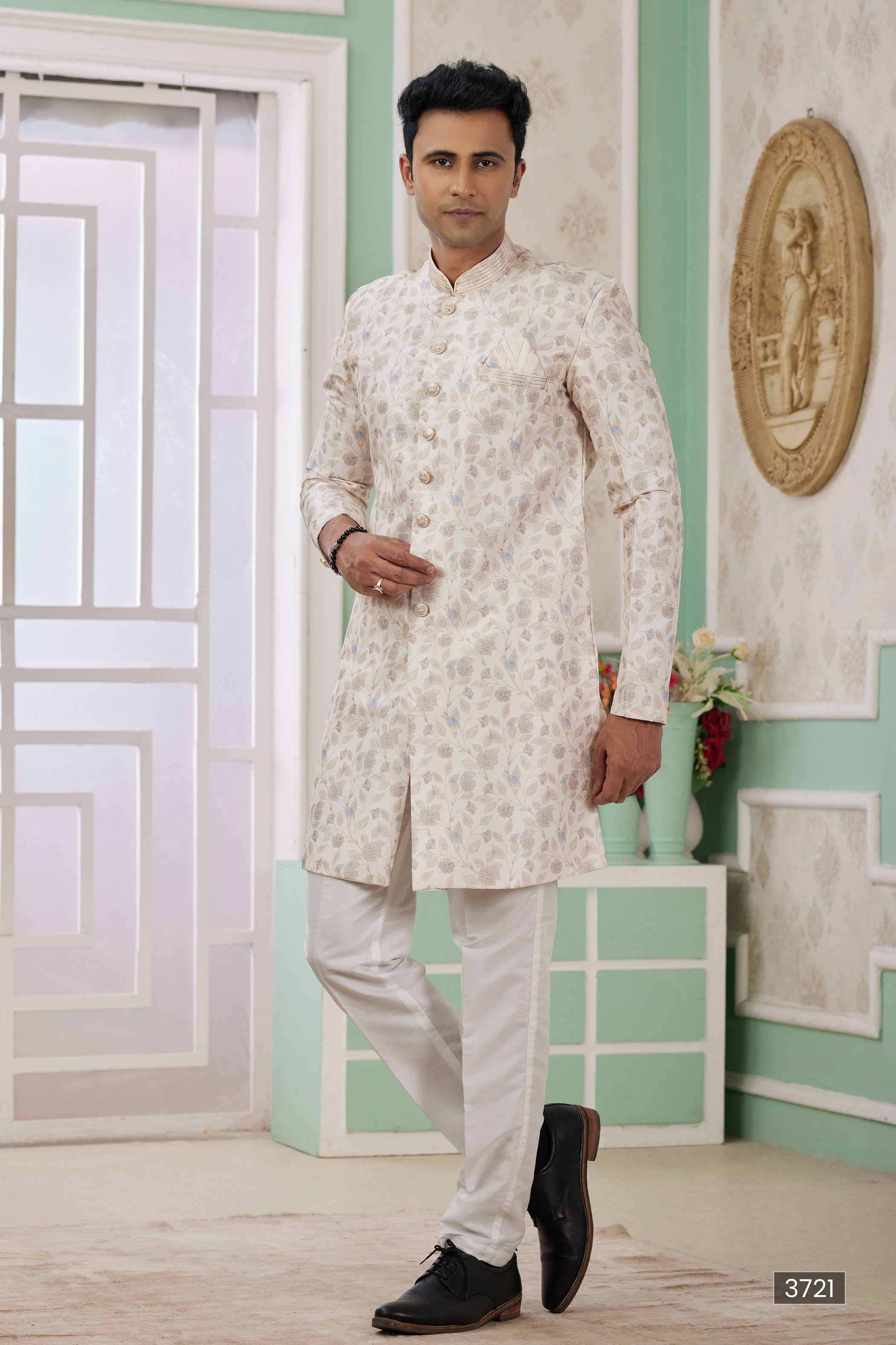 Sumi Vol 120 D no. 3721 Banarasi Jacquard Semi Indo Kurta Pajama