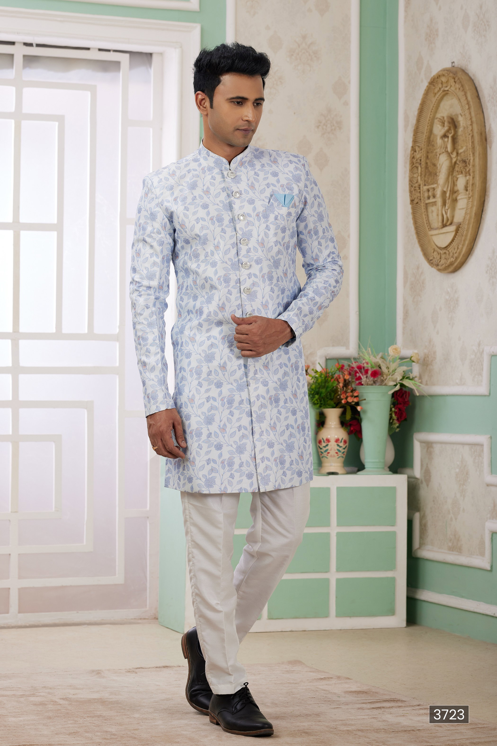 Sumi Vol 120 D no. 3721 Banarasi Jacquard Semi Indo Kurta Pajama
