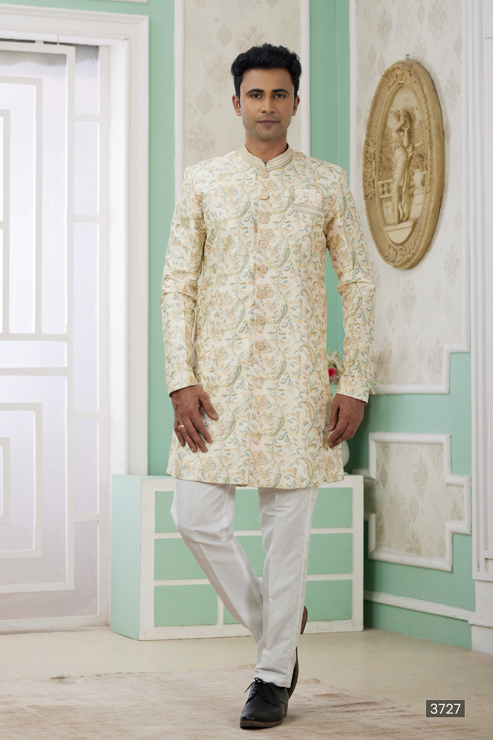 Sumi Vol 120 D no. 3721 Banarasi Jacquard Semi Indo Kurta Pajama