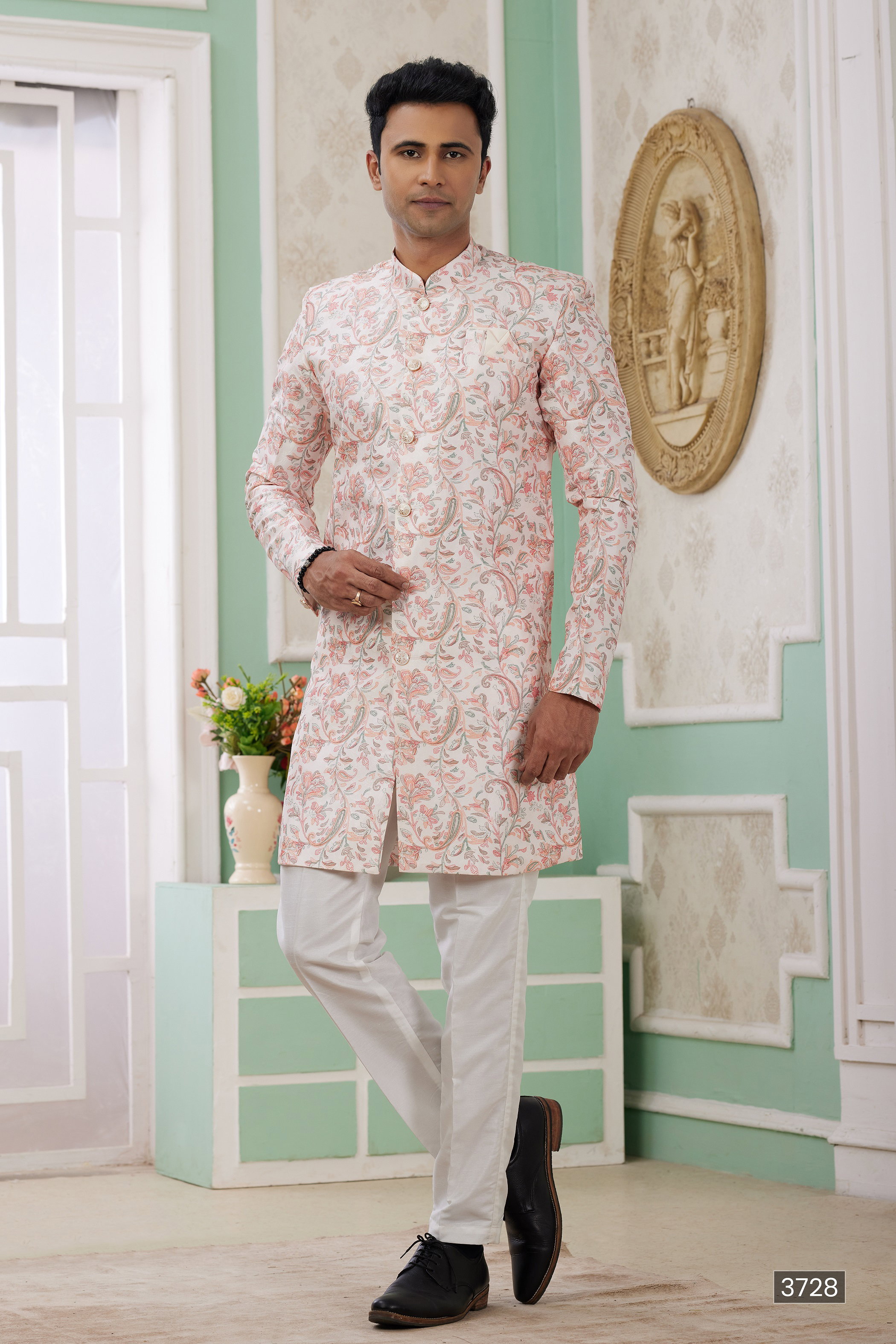 Sumi Vol 120 D no. 3721 Banarasi Jacquard Semi Indo Kurta Pajama