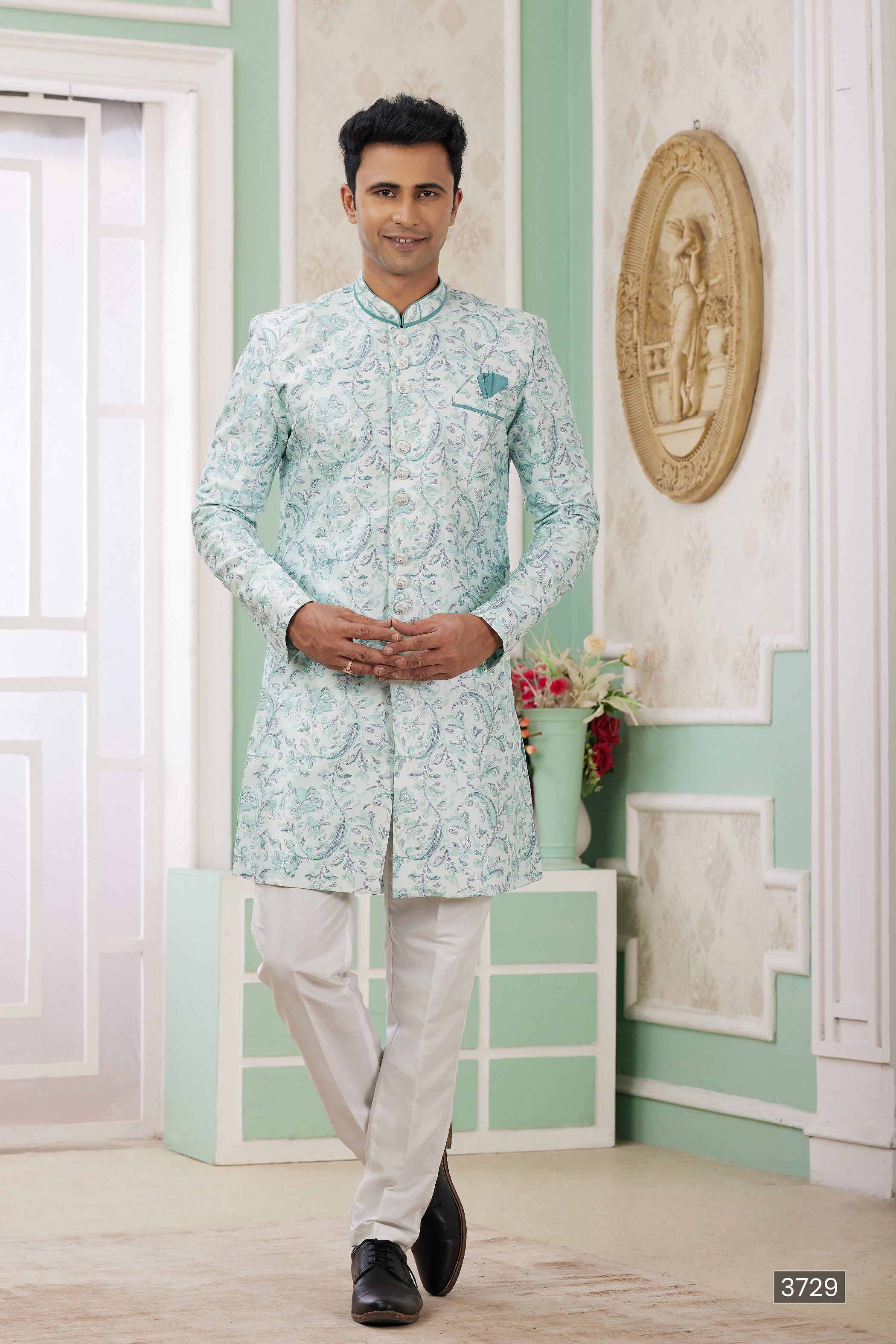 Sumi Vol 120 D no. 3721 Banarasi Jacquard Semi Indo Kurta Pajama