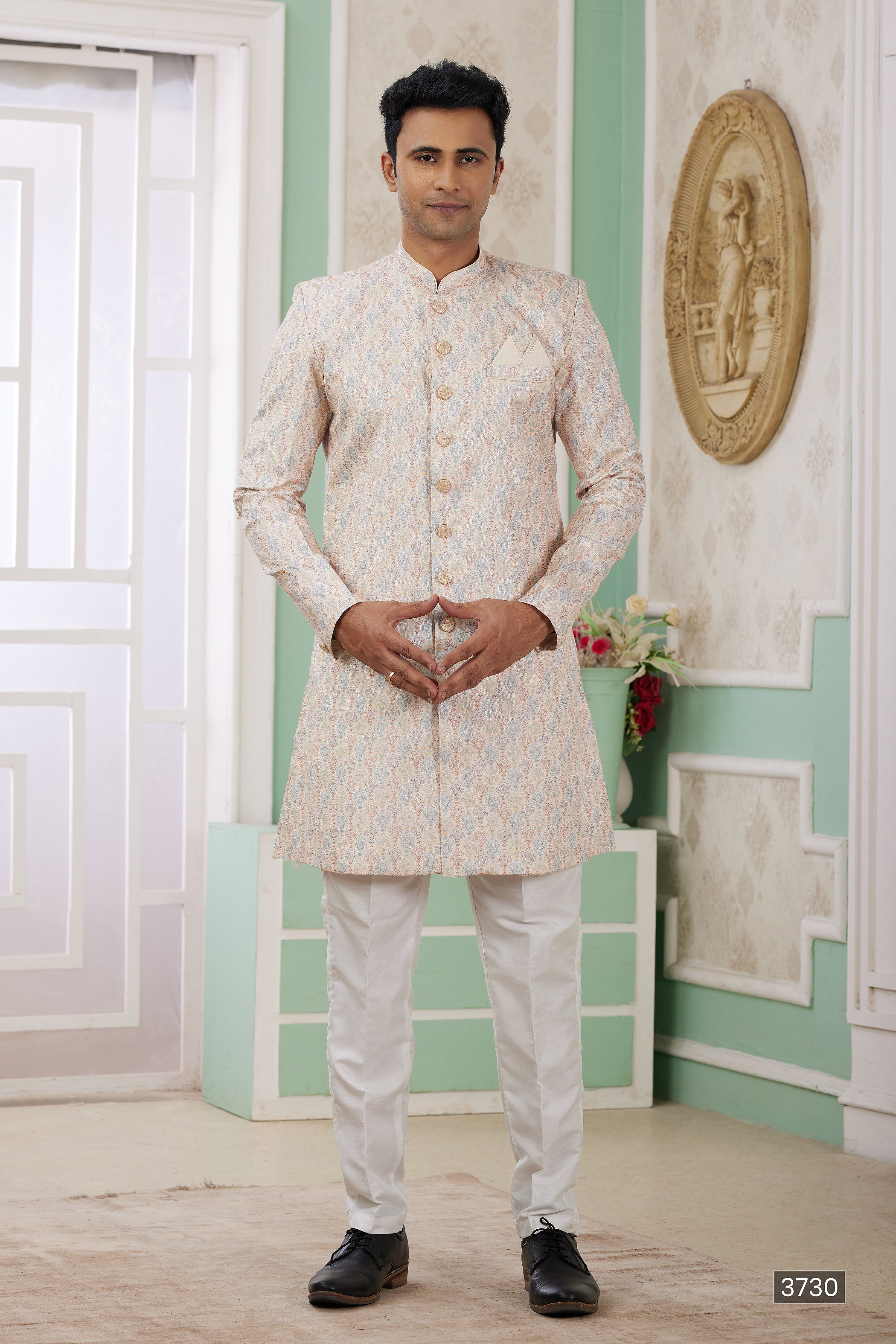 Sumi Vol 120 D no. 3721 Banarasi Jacquard Semi Indo Kurta Pajama