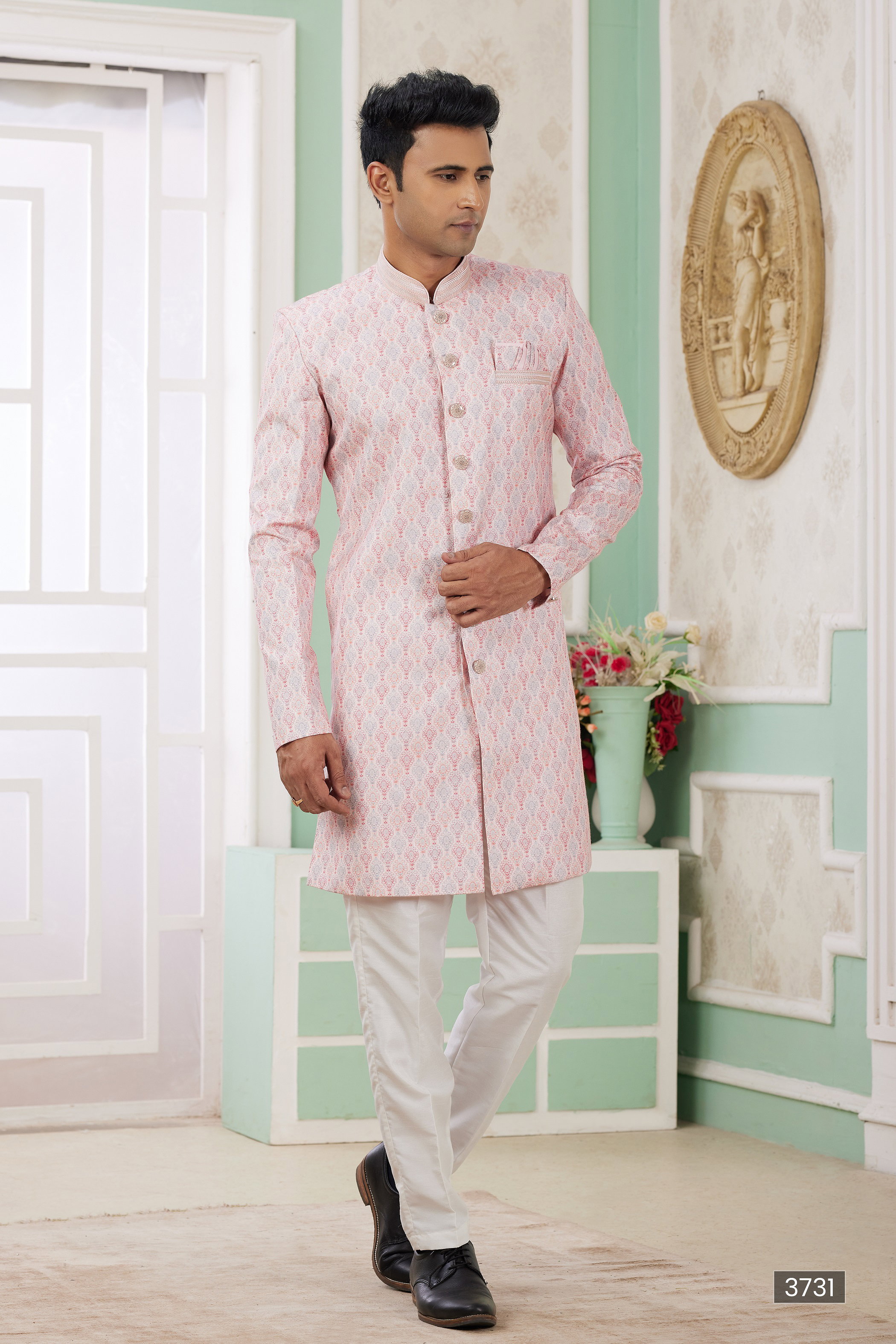 Sumi Vol 120 D no. 3721 Banarasi Jacquard Semi Indo Kurta Pajama