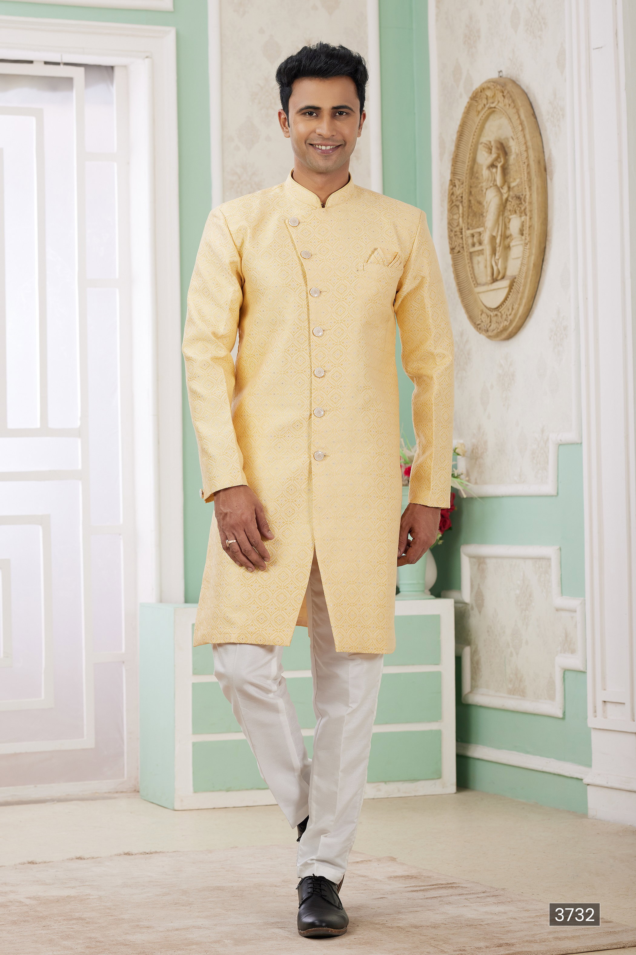 Sumi Vol 120 D no. 3721 Banarasi Jacquard Semi Indo Kurta Pajama