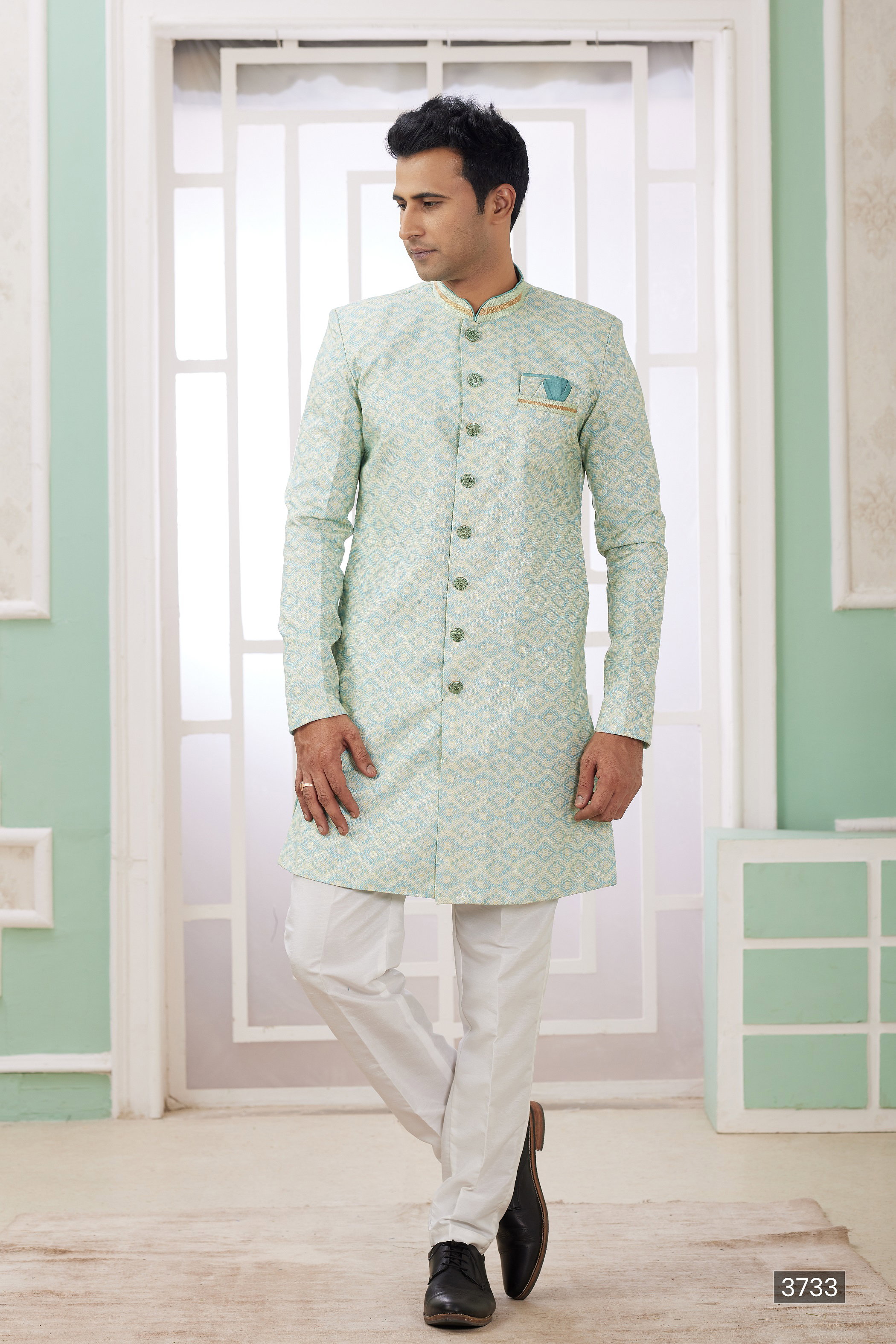 Sumi Vol 120 D no. 3721 Banarasi Jacquard Semi Indo Kurta Pajama