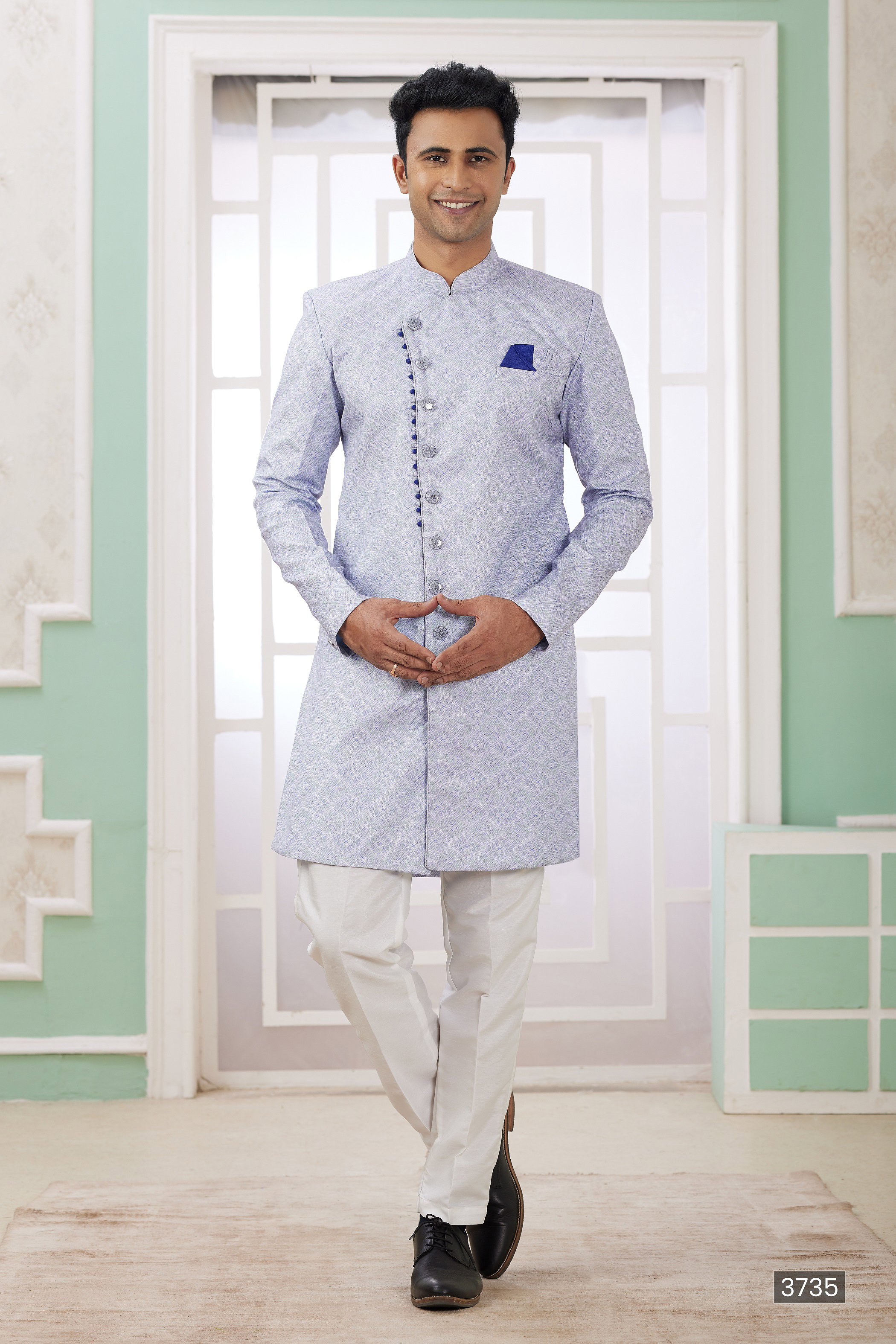 Sumi Vol 120 D no. 3721 Banarasi Jacquard Semi Indo Kurta Pajama