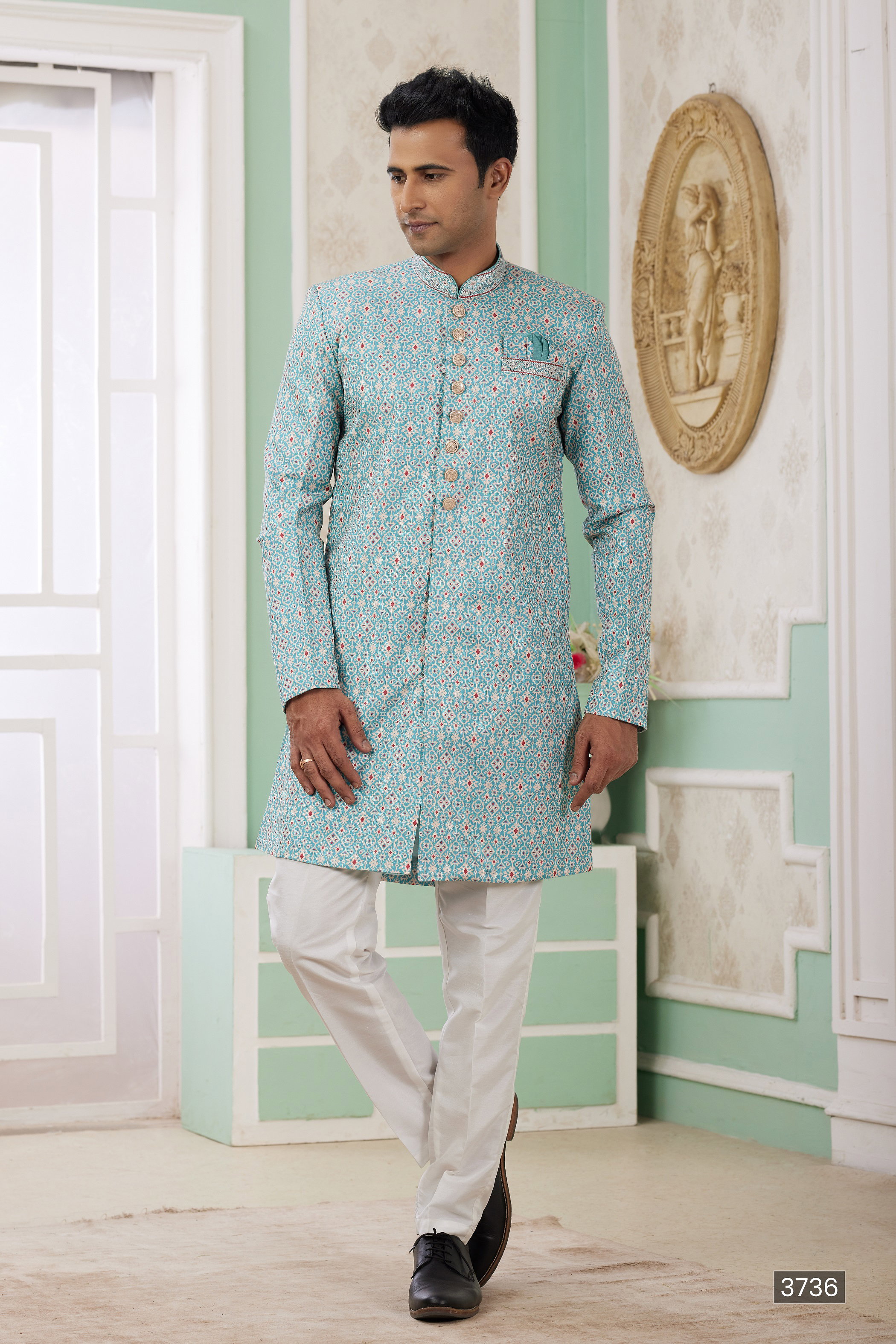 Sumi Vol 120 D no. 3721 Banarasi Jacquard Semi Indo Kurta Pajama