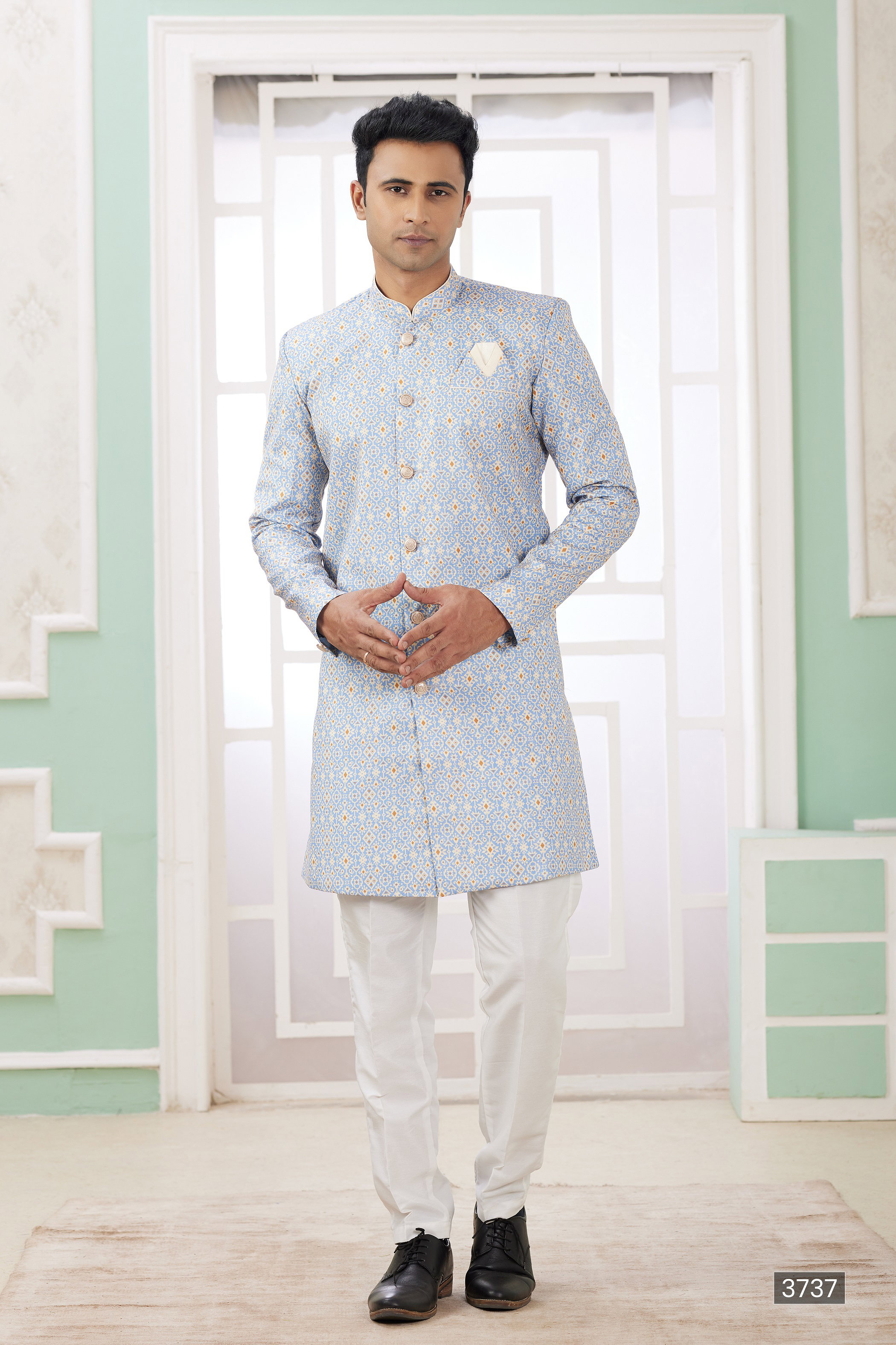 Sumi Vol 120 D no. 3721 Banarasi Jacquard Semi Indo Kurta Pajama