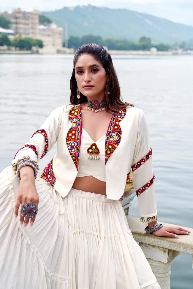 Lekha nx Rajudi Pure Rayon Gamthi Work Navratri Collection