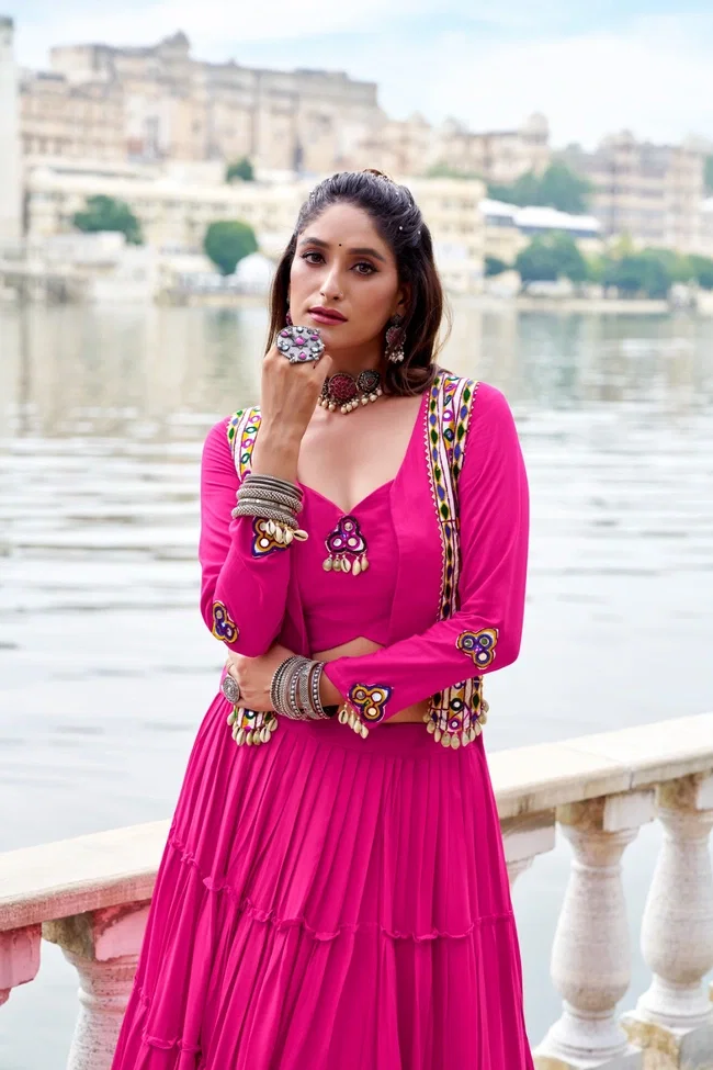 Lekha nx Rajudi Pure Rayon Gamthi Work Navratri Collection