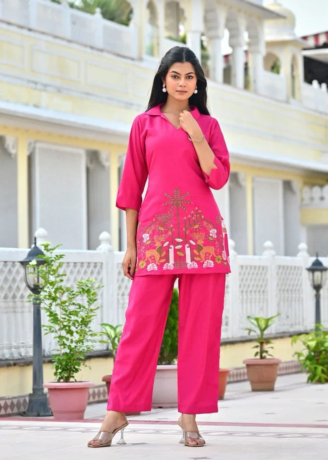Lekha larq Ragvi Roman Silk top with bottom Co ord set