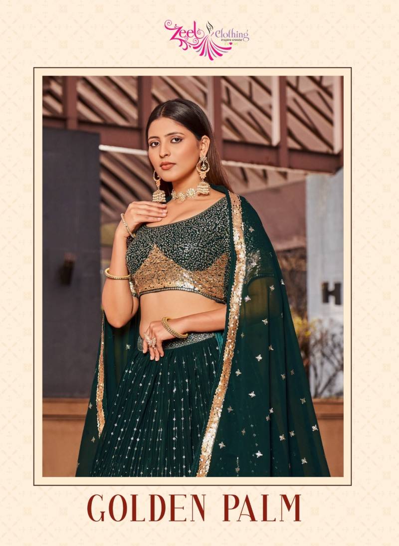 Zeel Golden Palm Designer Georgette Lehenga Collection