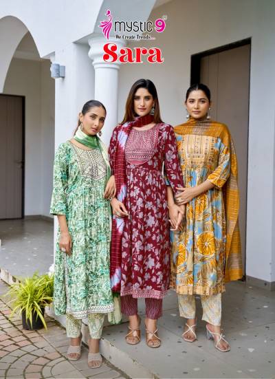 Mystic9 Sara Vol 18 Rayon Nyra Cut Kurti Pant With Dupatta