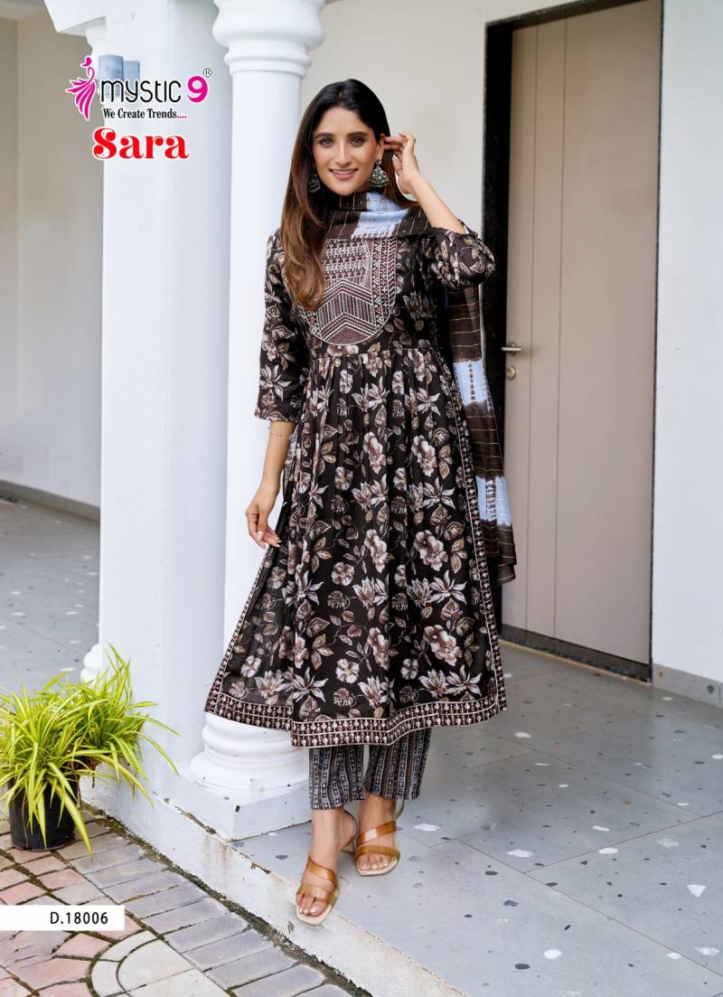 Mystic9 Sara Vol 18 Rayon Nyra Cut Kurti Pant With Dupatta