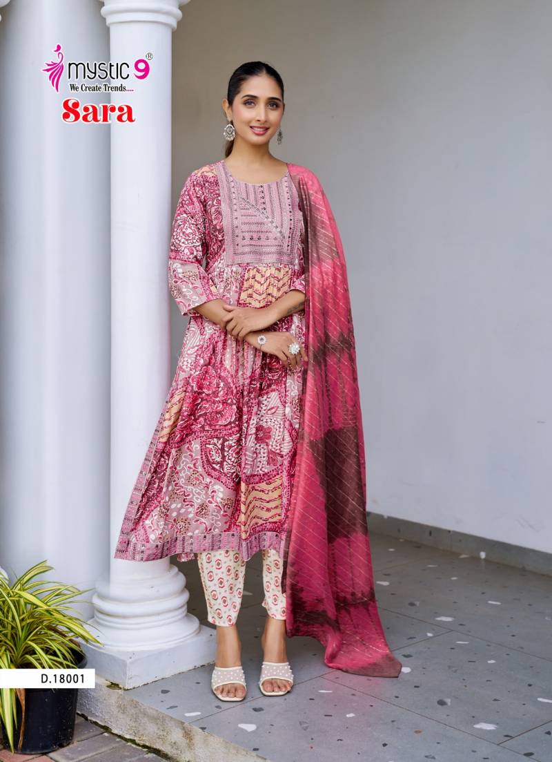 Mystic9 Sara Vol 18 Rayon Nyra Cut Kurti Pant With Dupatta