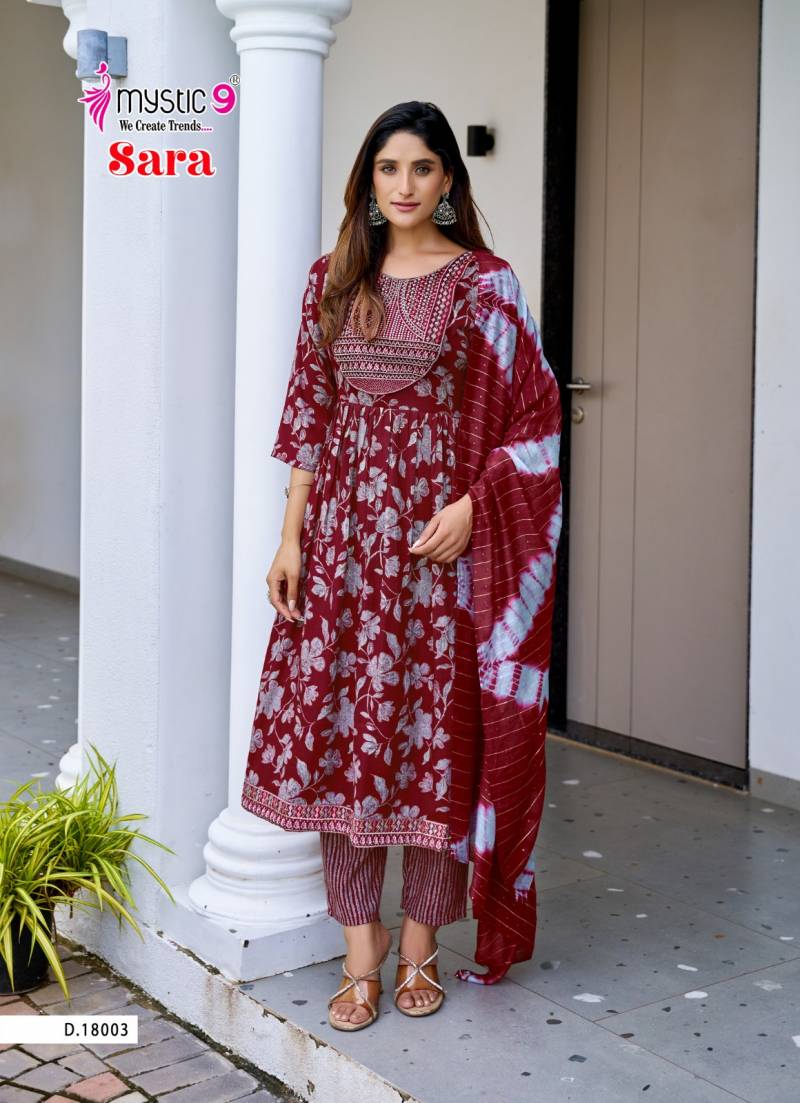 Mystic9 Sara Vol 18 Rayon Nyra Cut Kurti Pant With Dupatta