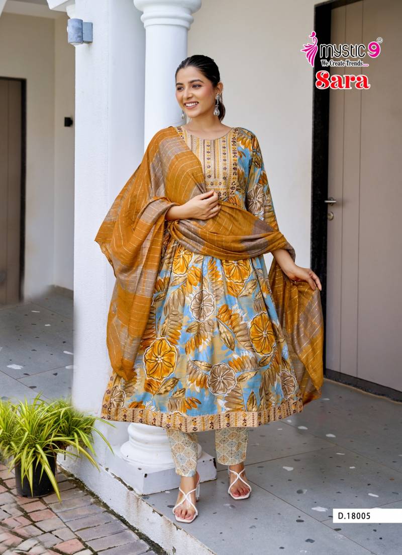 Mystic9 Sara Vol 18 Rayon Nyra Cut Kurti Pant With Dupatta