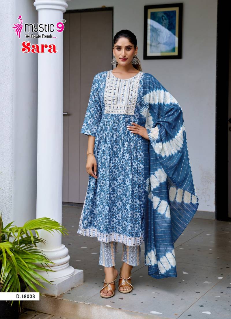 Mystic9 Sara Vol 18 Rayon Nyra Cut Kurti Pant With Dupatta