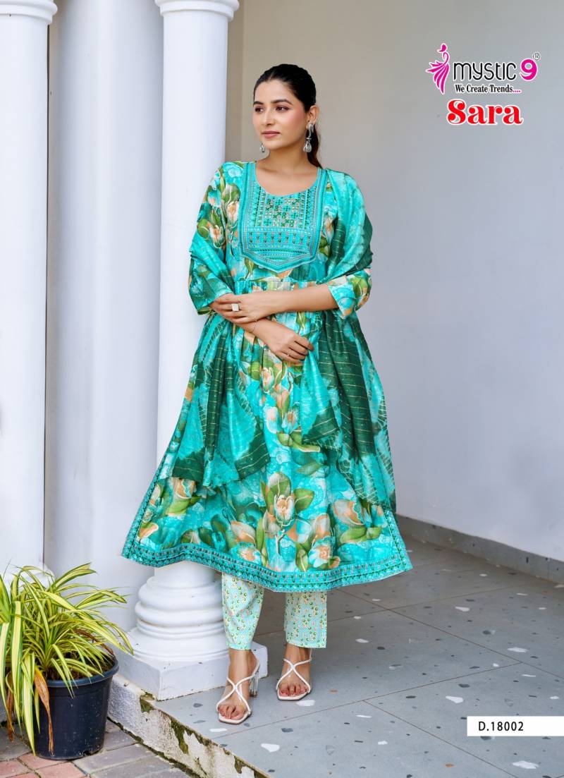 Mystic9 Sara Vol 18 Rayon Nyra Cut Kurti Pant With Dupatta
