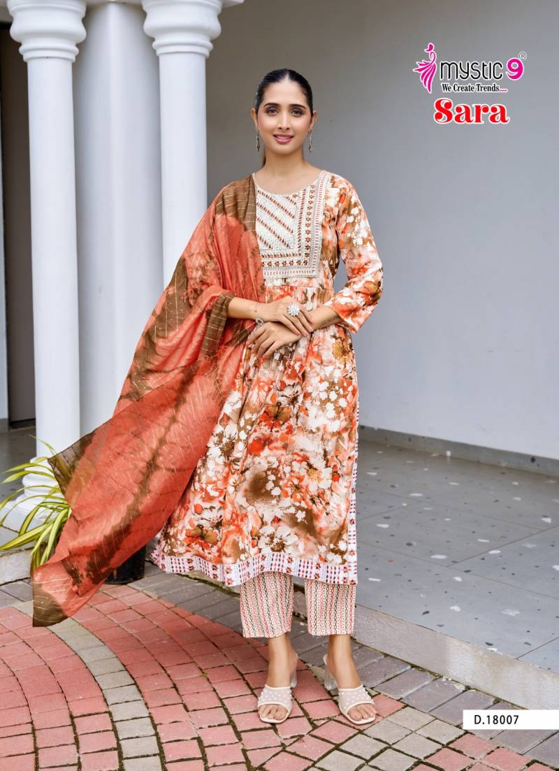 Mystic9 Sara Vol 18 Rayon Nyra Cut Kurti Pant With Dupatta